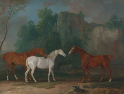 Drei Jäger in einer felsigen Landschaft von Sawrey Gilpin